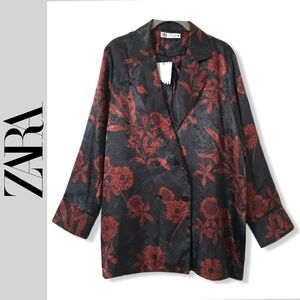 Zara Black and Red Floral Blazer